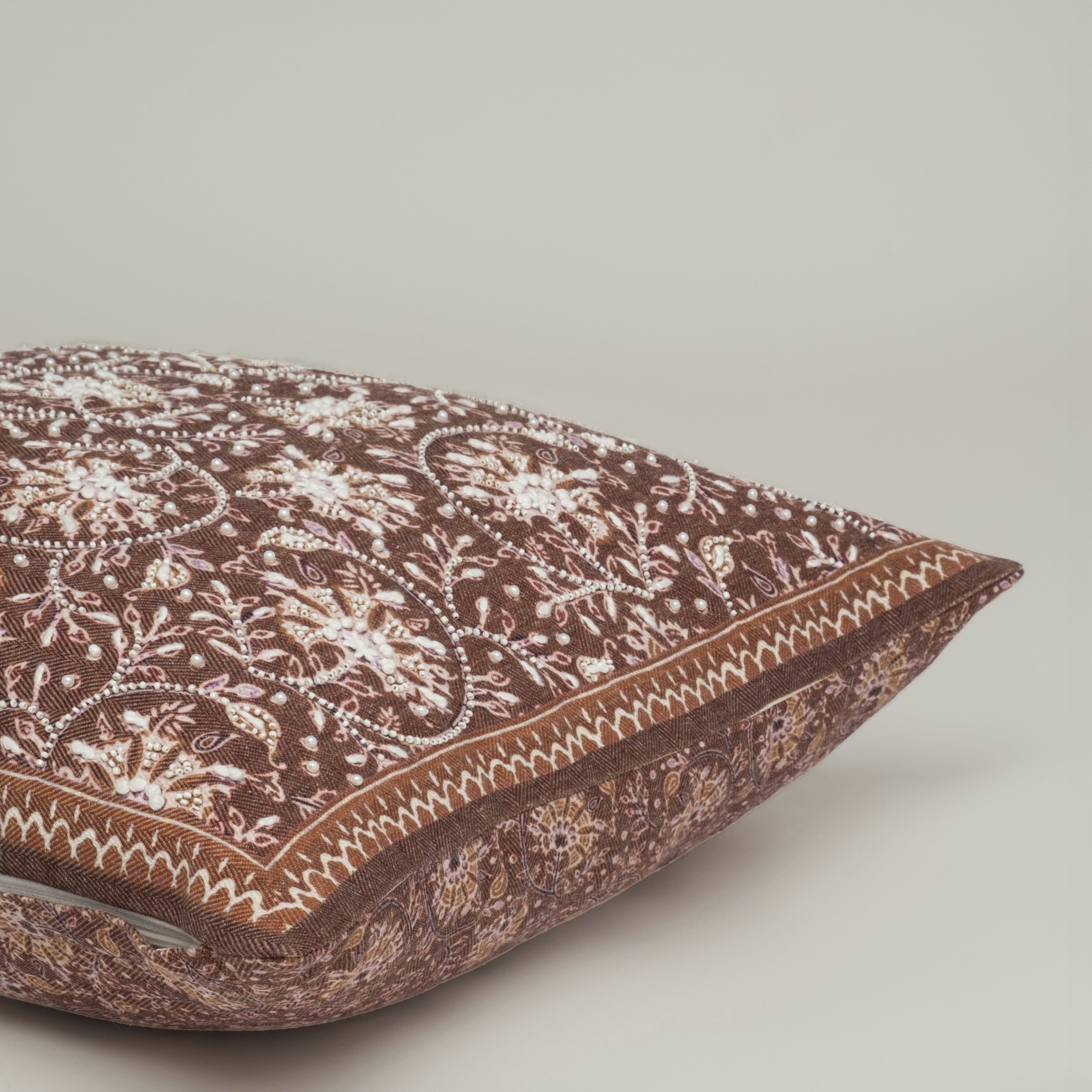 Chocolate Botanical Embroidered Cushion