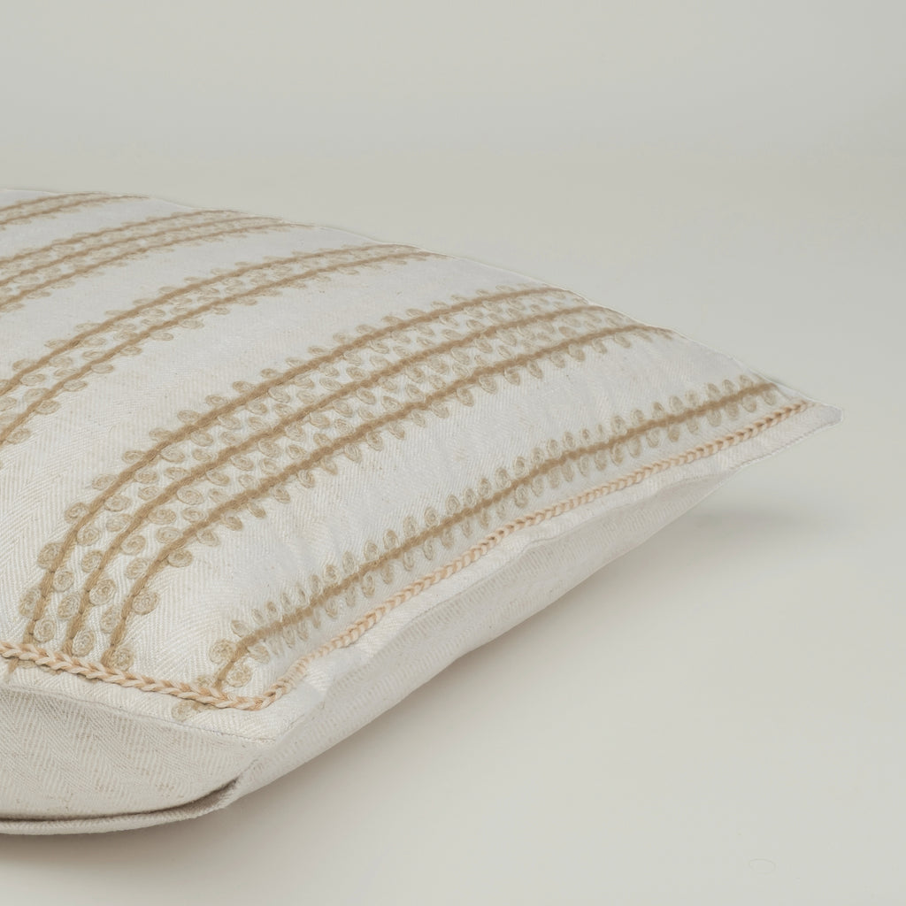 Natural Embroidered Stripe Cushion