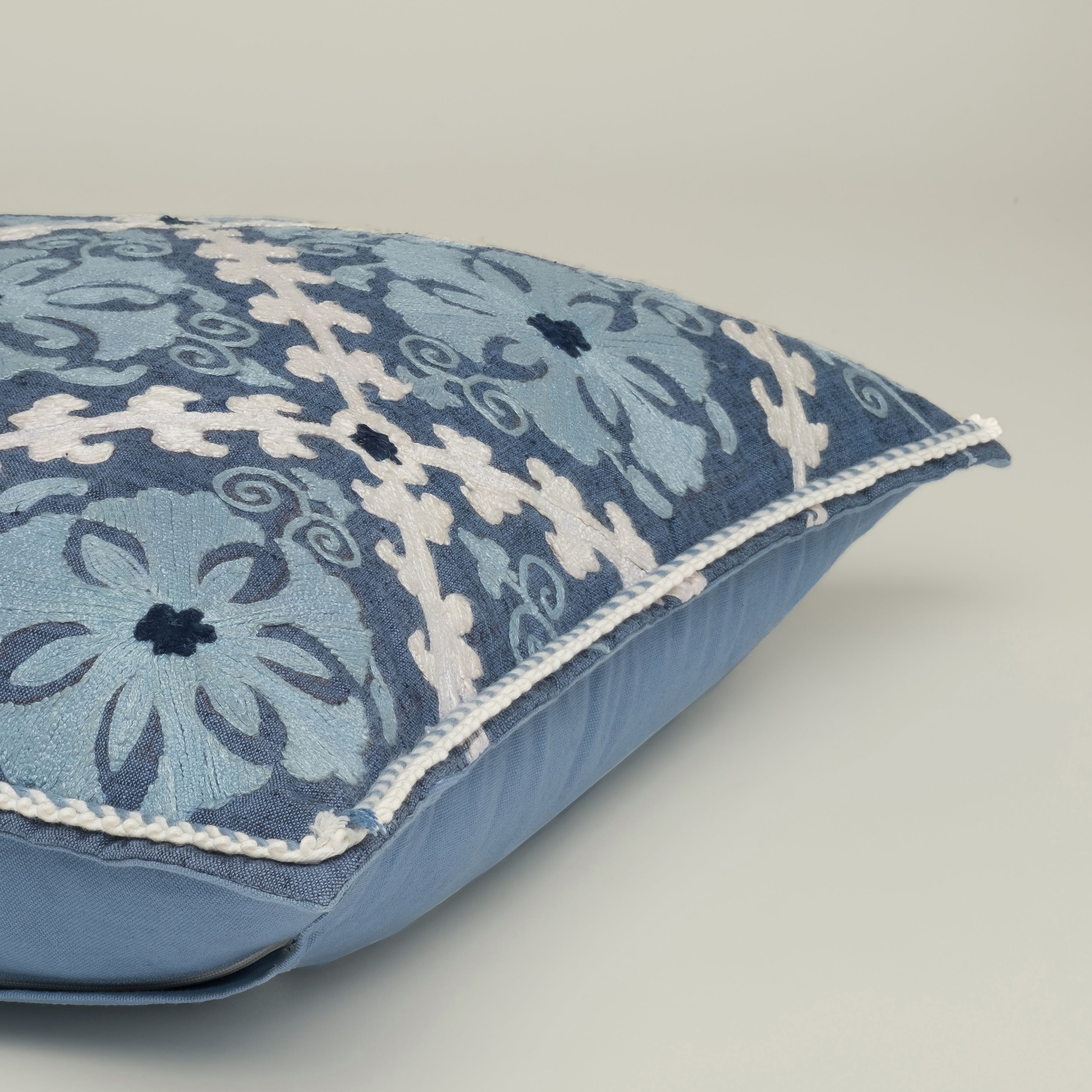 Azure Heritage Embroidered Cushion