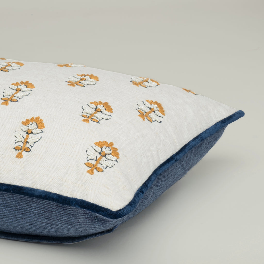 Ivory Blossom Embroidered Cushion