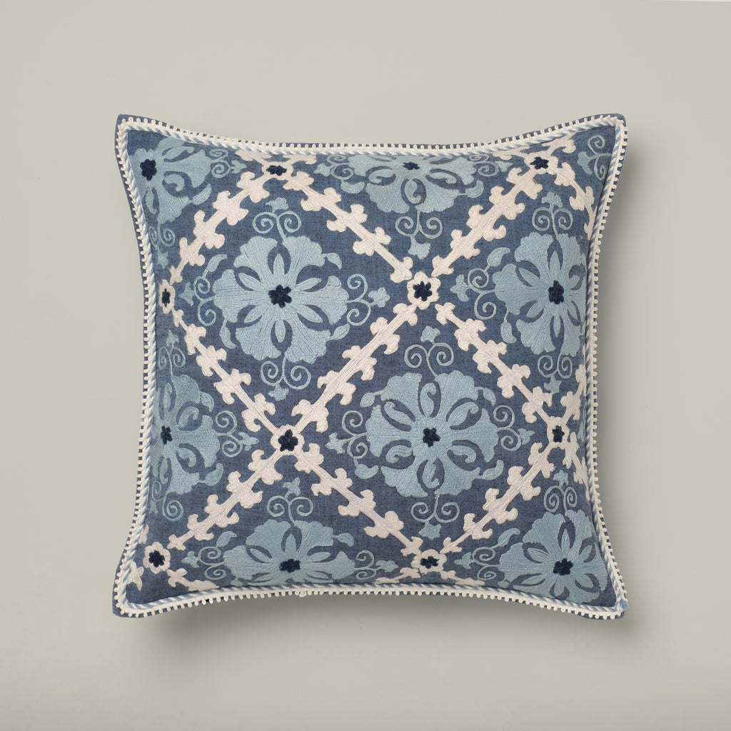 Azure Heritage Embroidered Cushion
