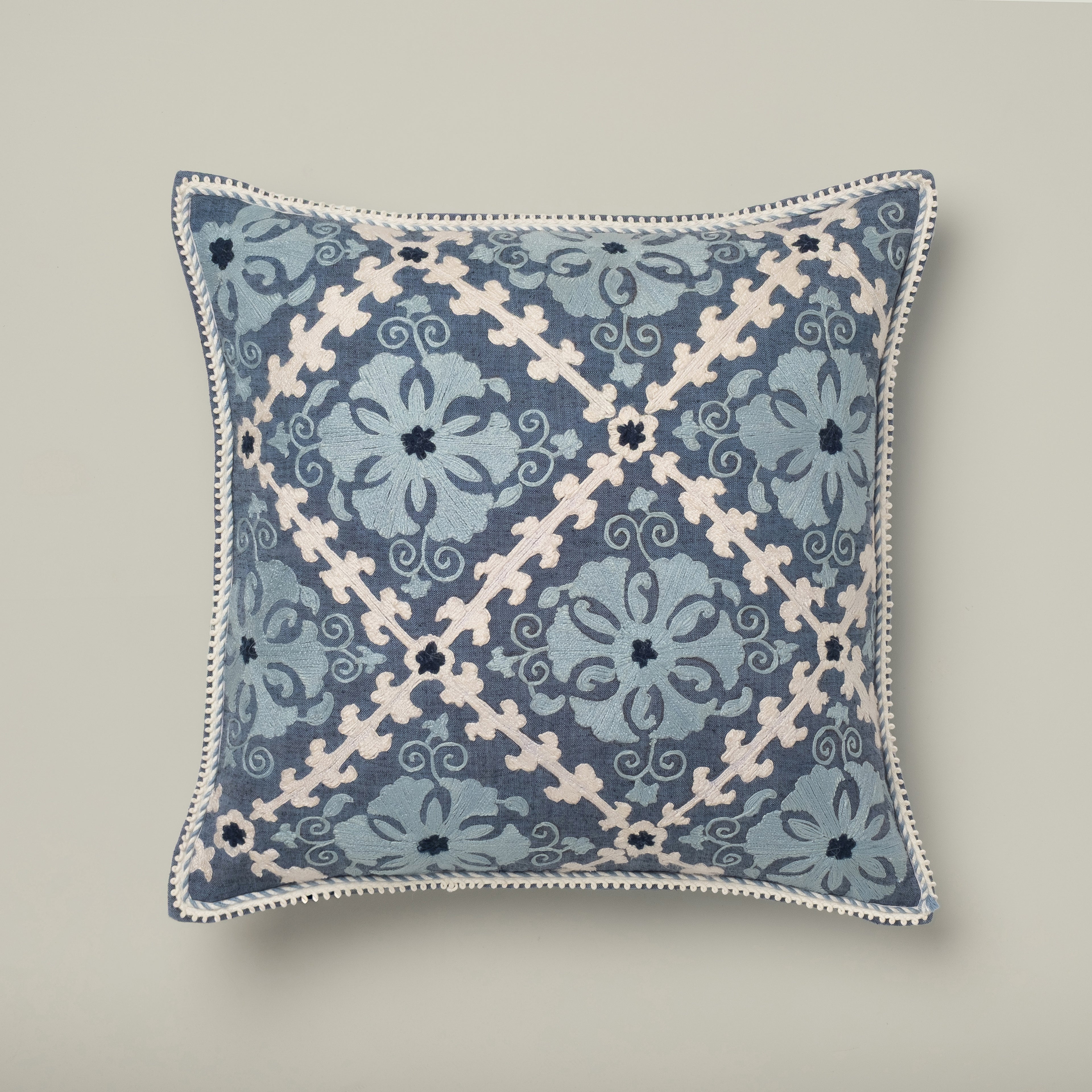 Azure Heritage Embroidered Cushion