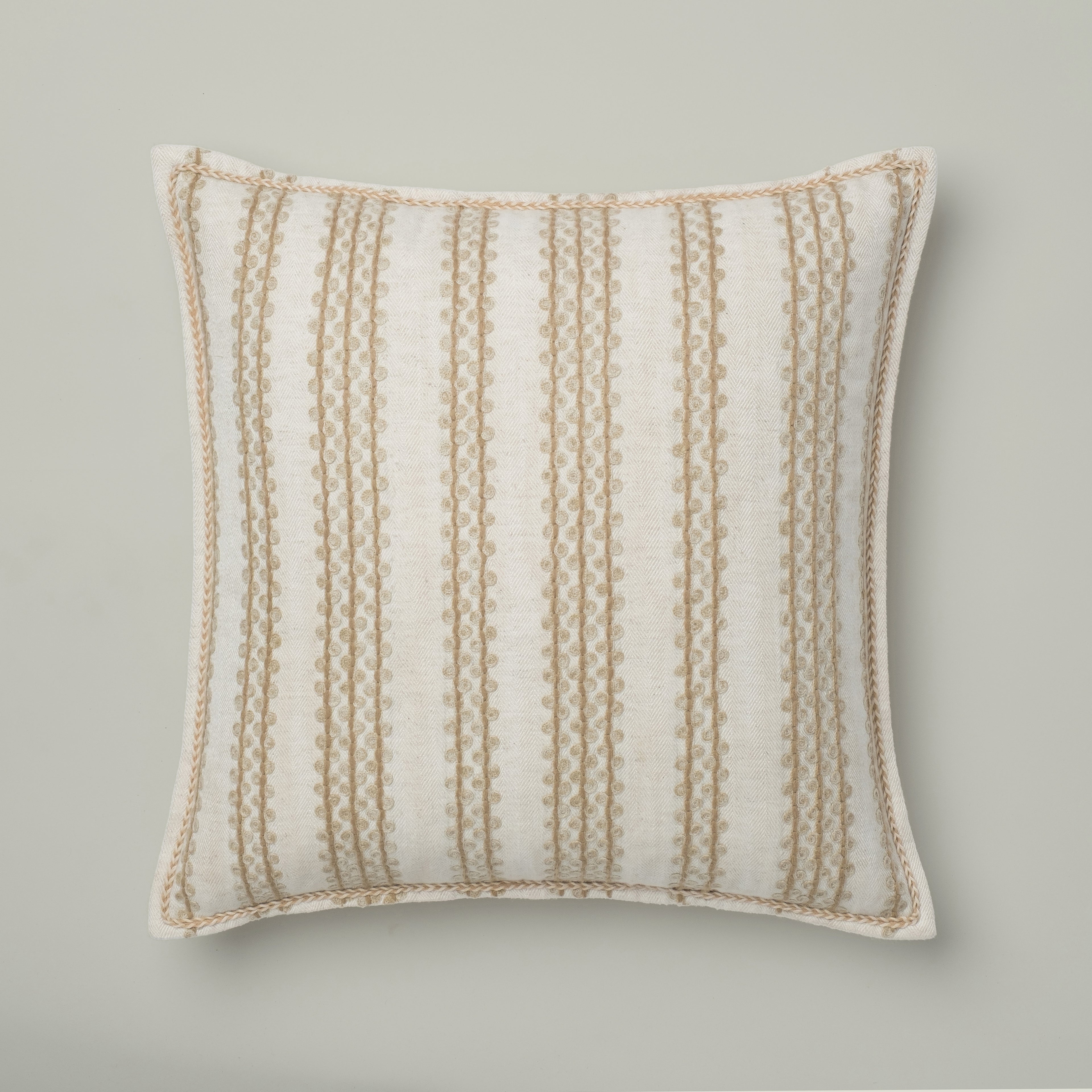 Natural Embroidered Stripe Cushion