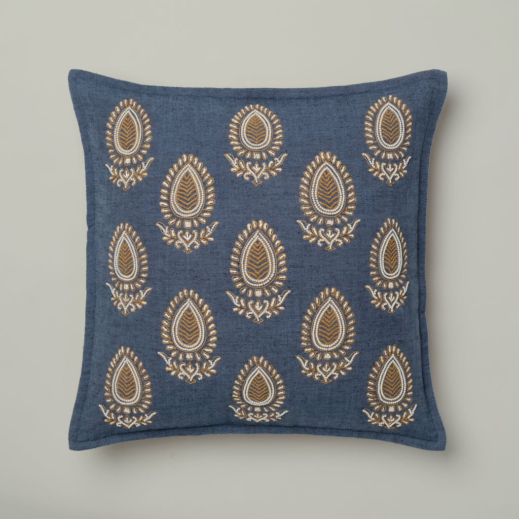Indigo Paisley Embroidered Cushion