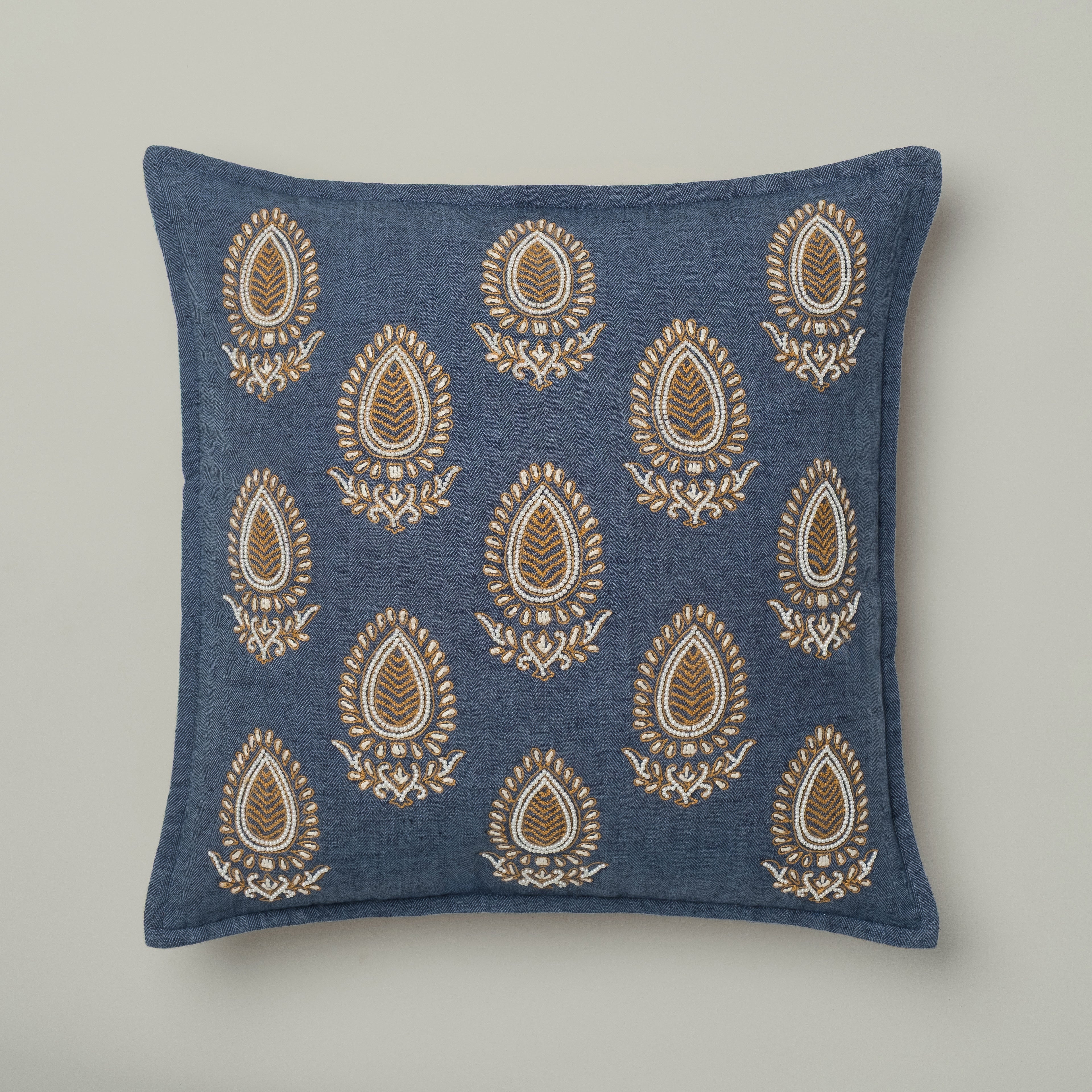 Indigo Paisley Embroidered Cushion