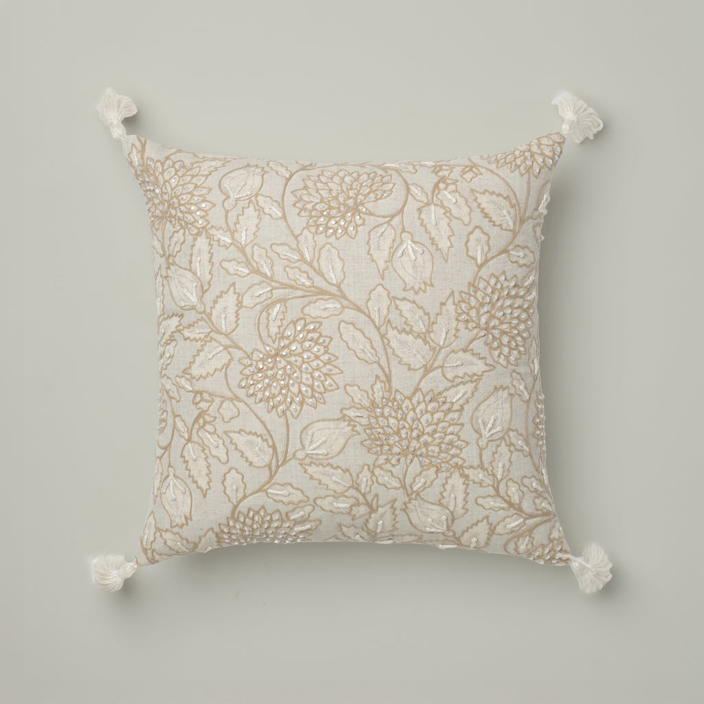 Natural Embroidered Tassel Cushion
