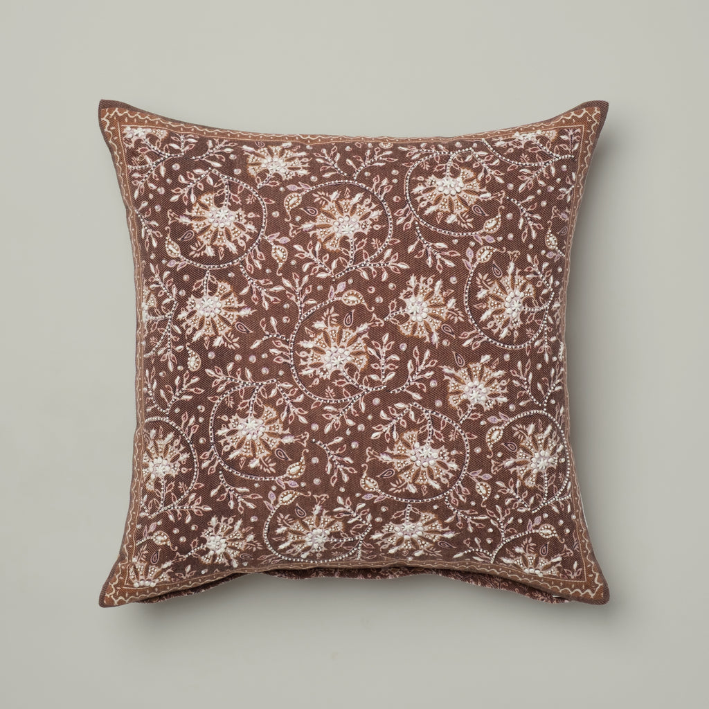 Chocolate Botanical Embroidered Cushion