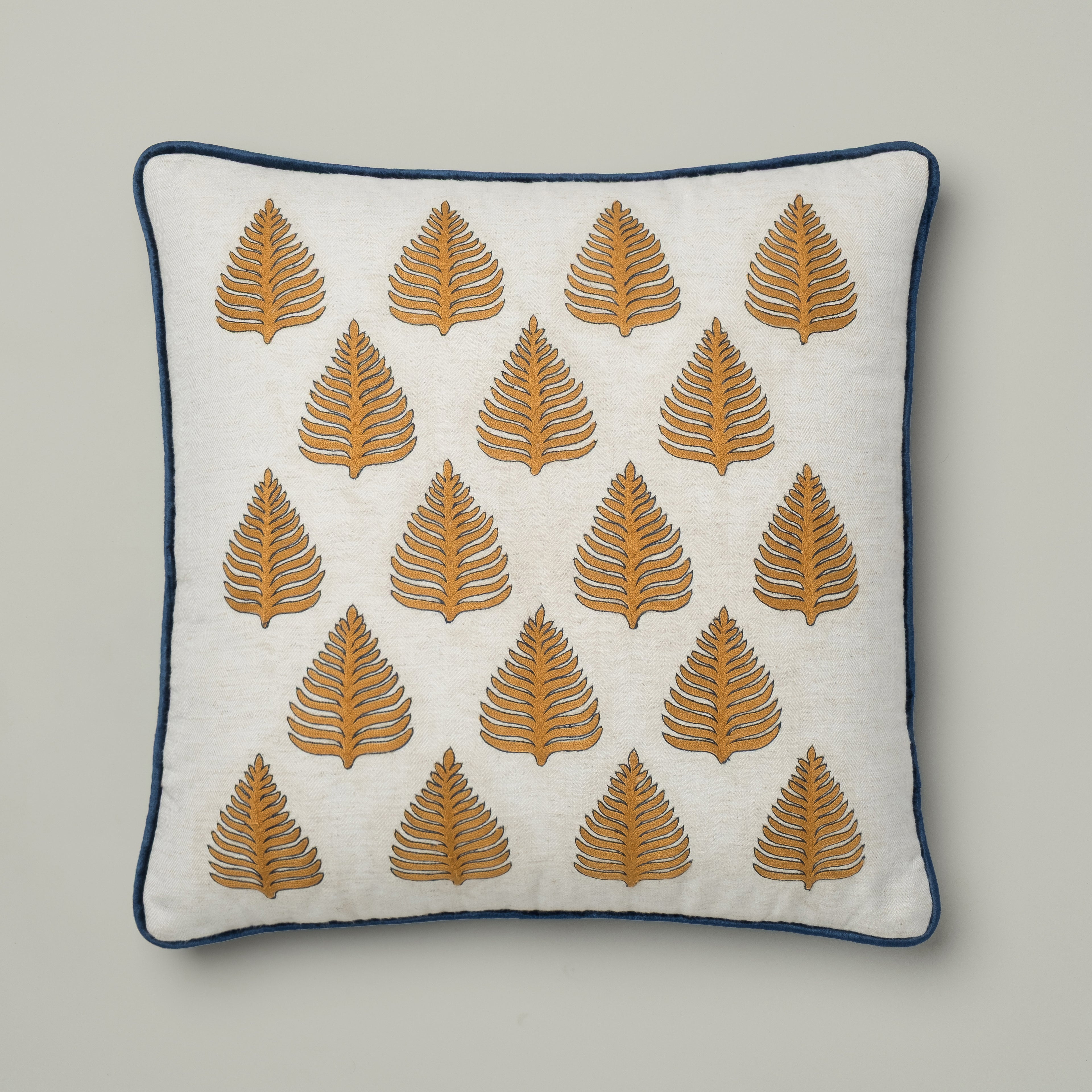 Ivory Fern Embroidered Cushion