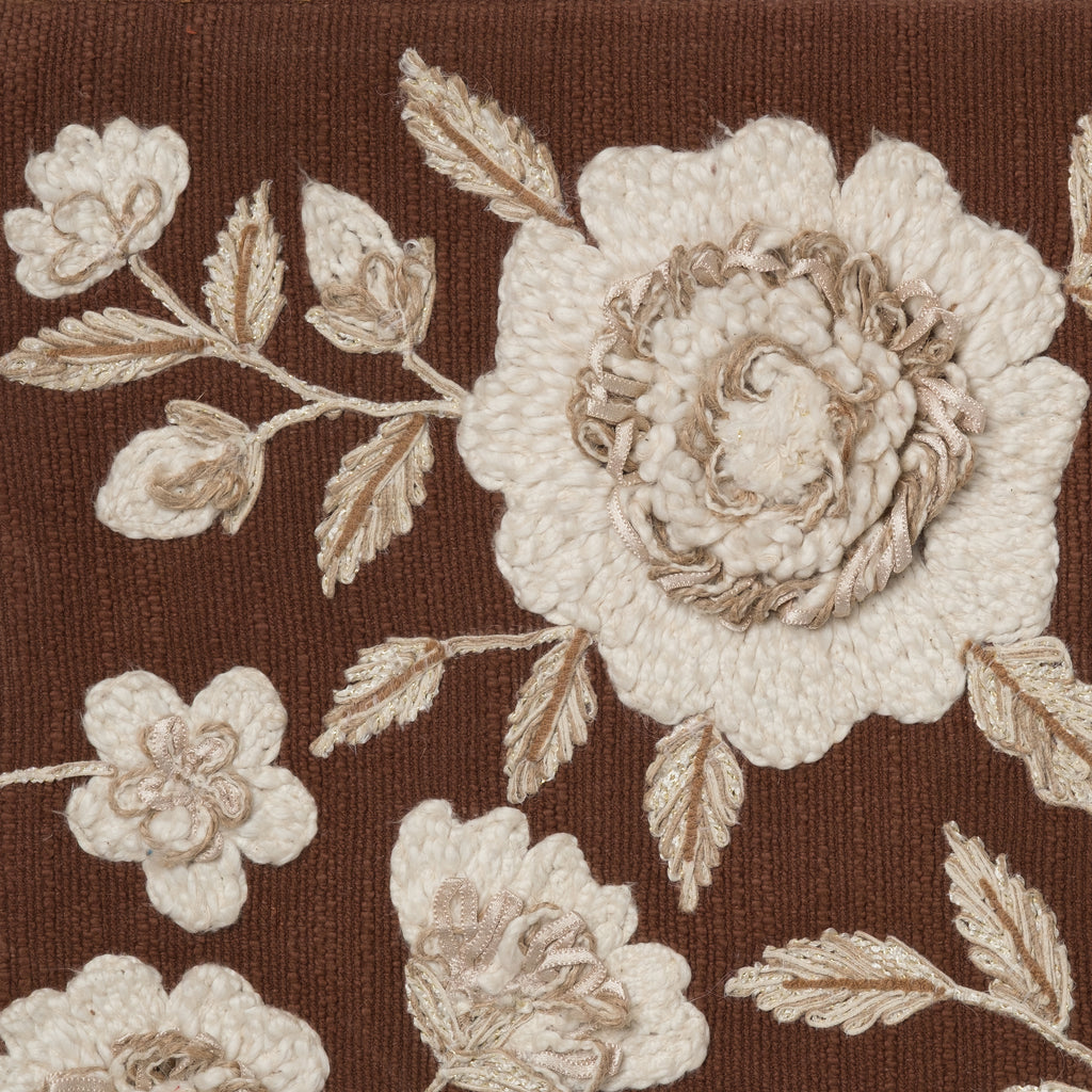 Mocha Floral Embroidered Lumbar Cushion