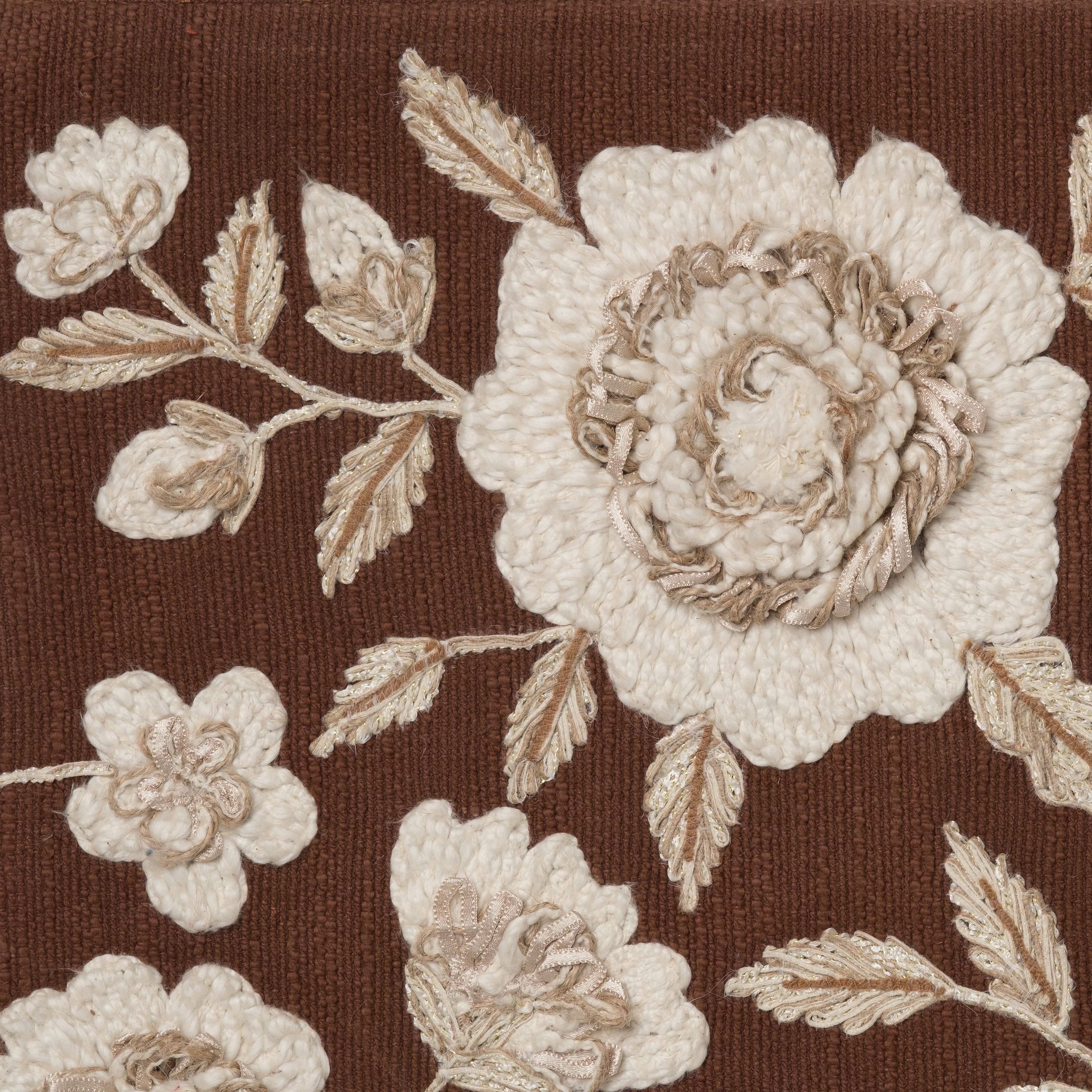 Mocha Floral Embroidered Lumbar Cushion