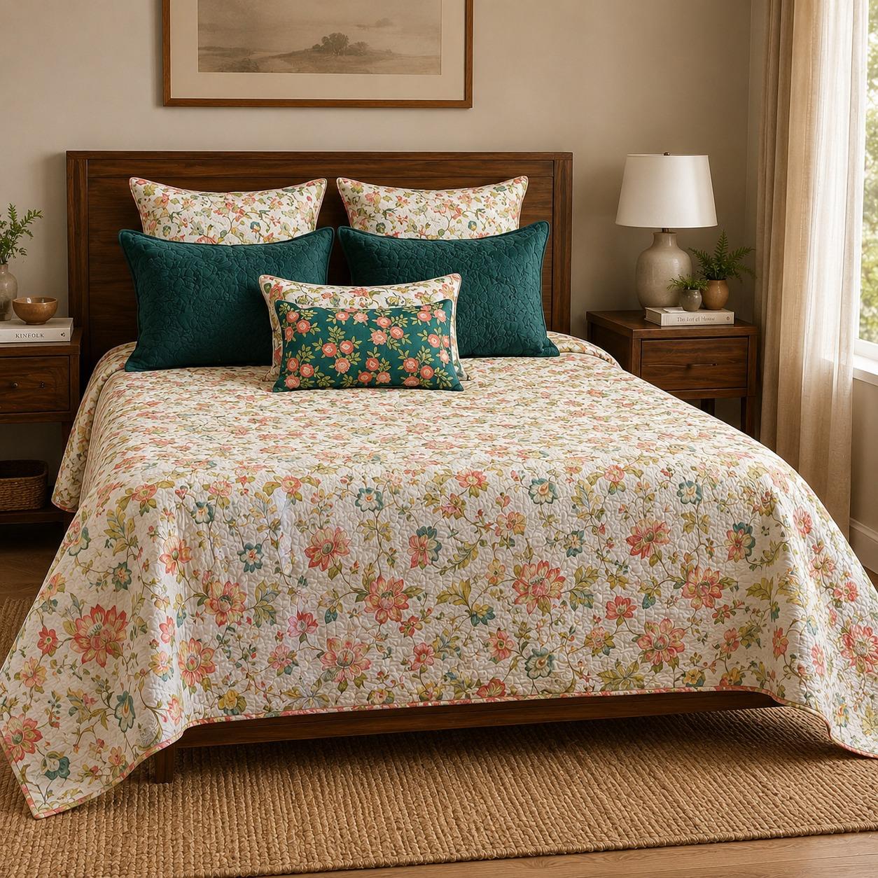 Ivory Garden Floral Quilted Bedding
