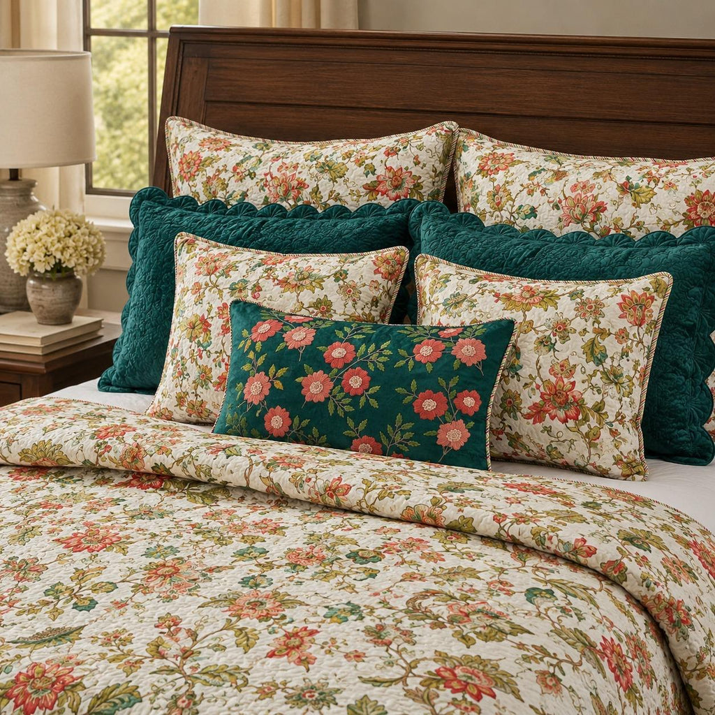 Ivory Garden Floral Quilted Bedding