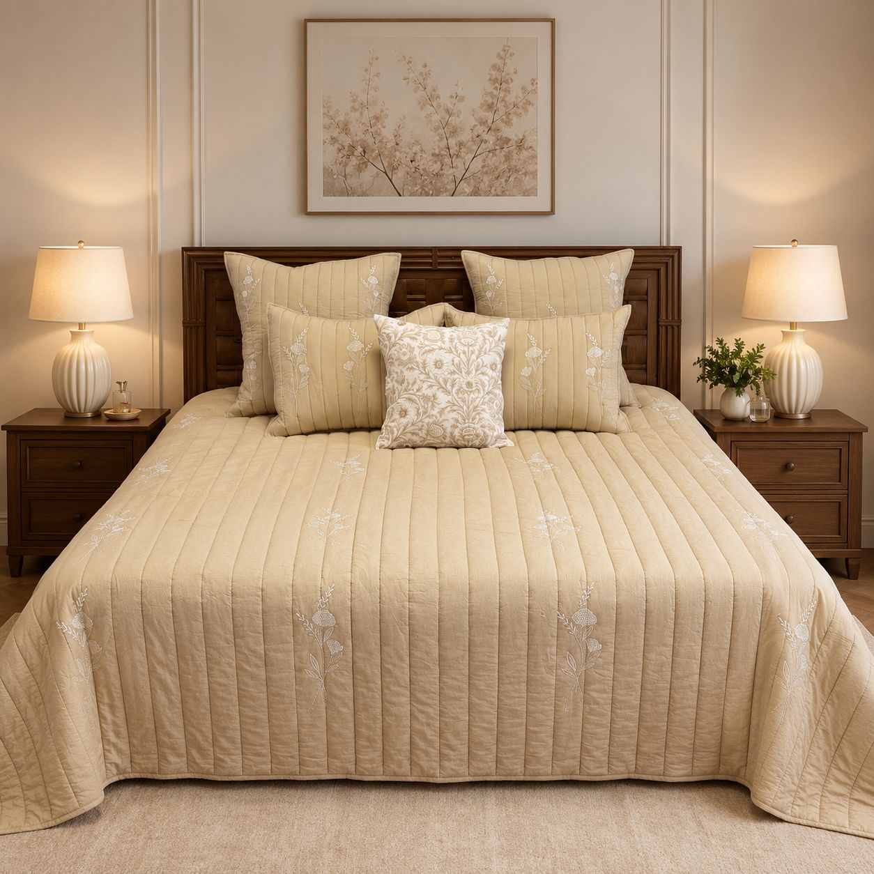 Champagne Botanical Embroidered Bedding