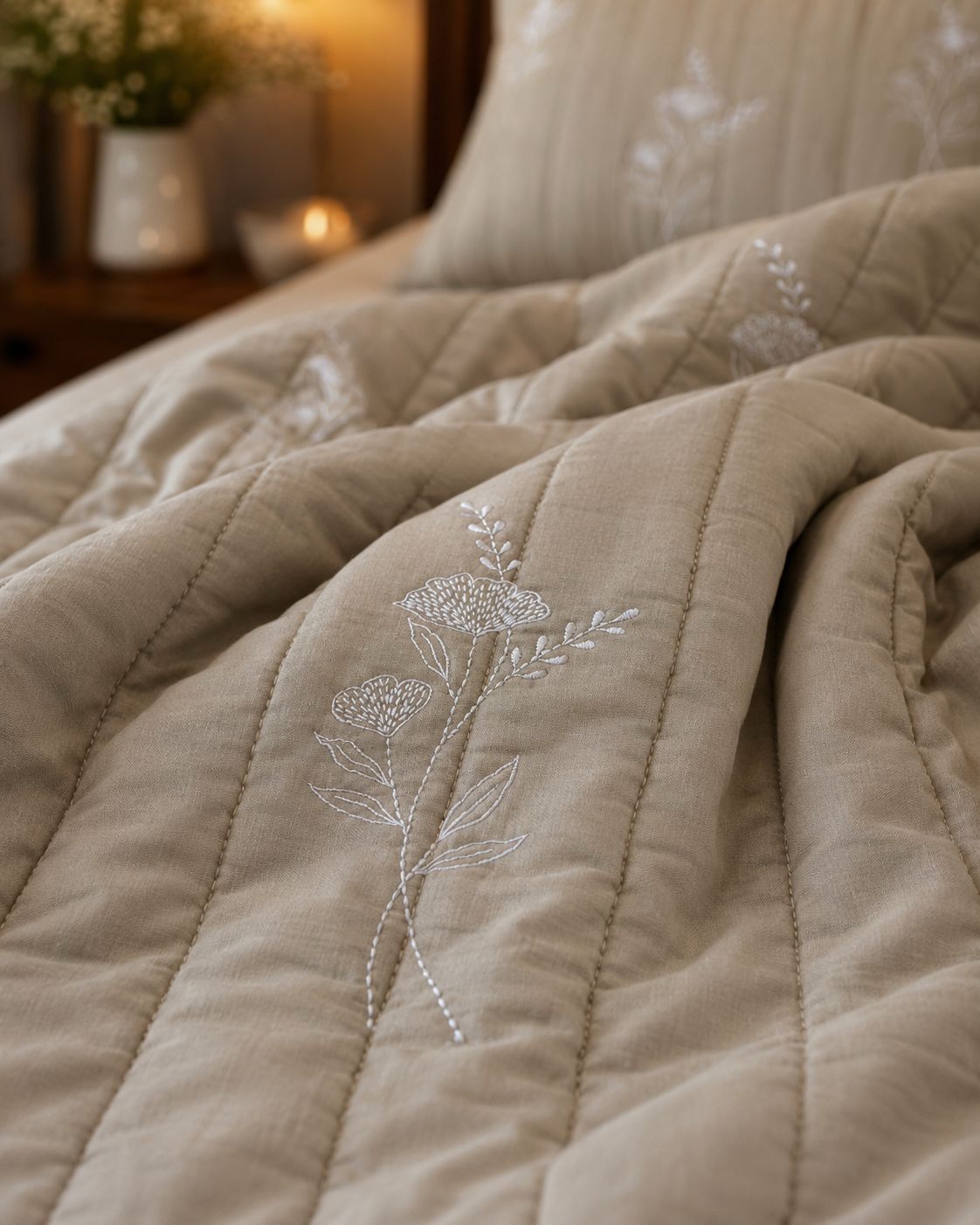 Champagne Botanical Embroidered Comforter