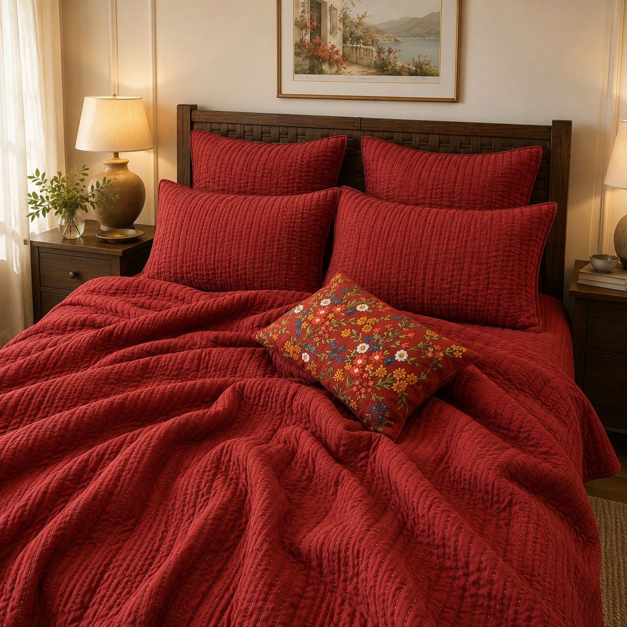 Champagne Botanical Embroidered Bedspread
