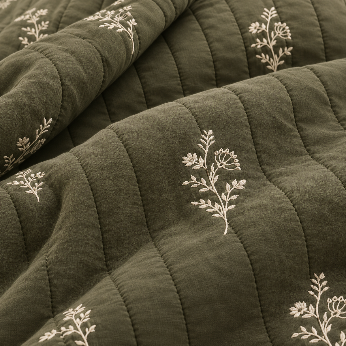 Olive Meadow Embroidered Bedspread