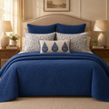 Midnight Blue Floral Quilted Bedding