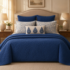 Midnight Blue Floral Quilted Bedding