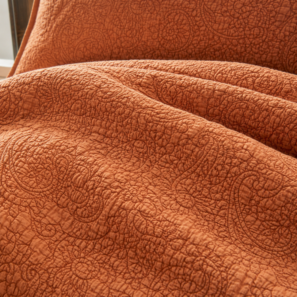 Stone washed orange quilted bedspread