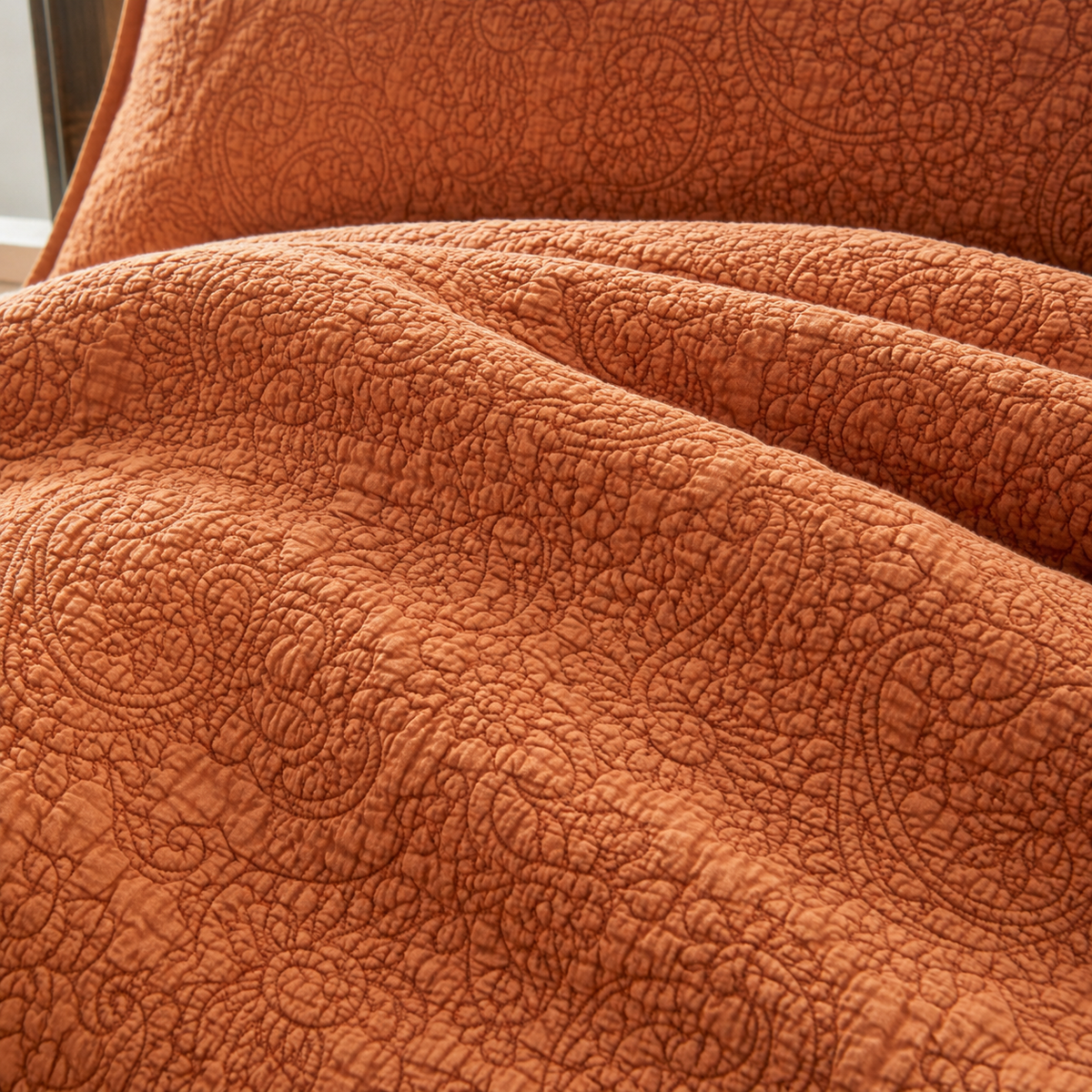 Stone washed orange quilted bedspread